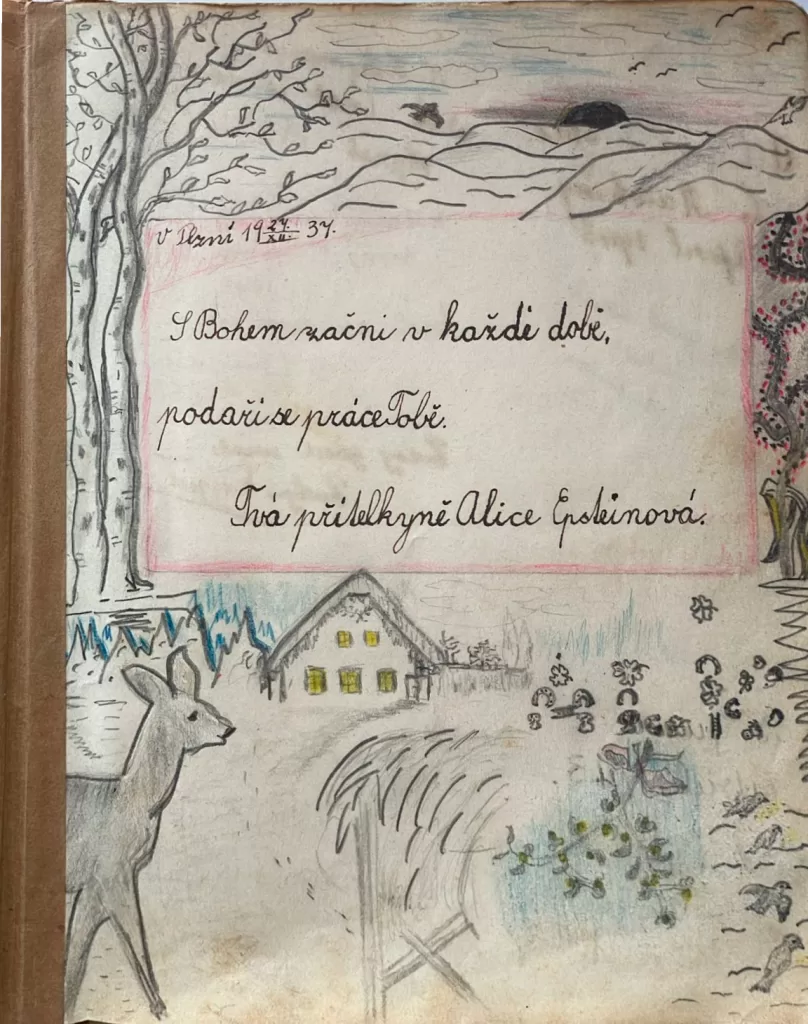 Kresba Alice Epsteinové do památníku spolužačky Ruth Ofnerové