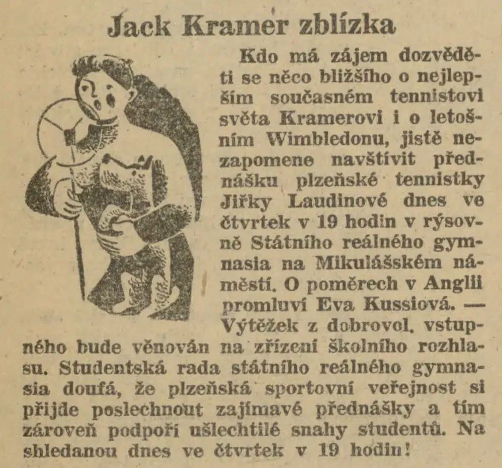 Přednáška Evy Kussiové o pobytu v Anglii – článek z deníku Svobodný směr vydaného 2. 10. 1947
