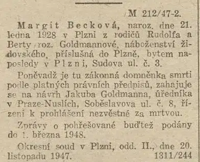 1948 01 17 Beckova Margit Uredni list RCS