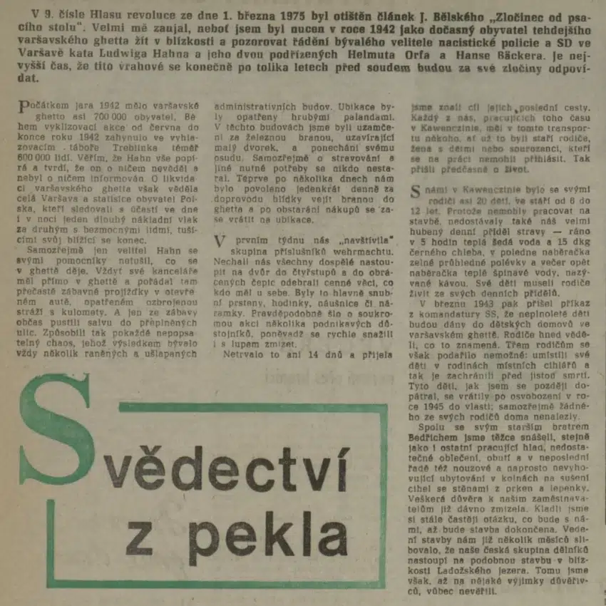 Svědectví Emila Fischera o osudu transportu An vypraveného 26. 4. 1942 z Terezína do varšavského ghetta