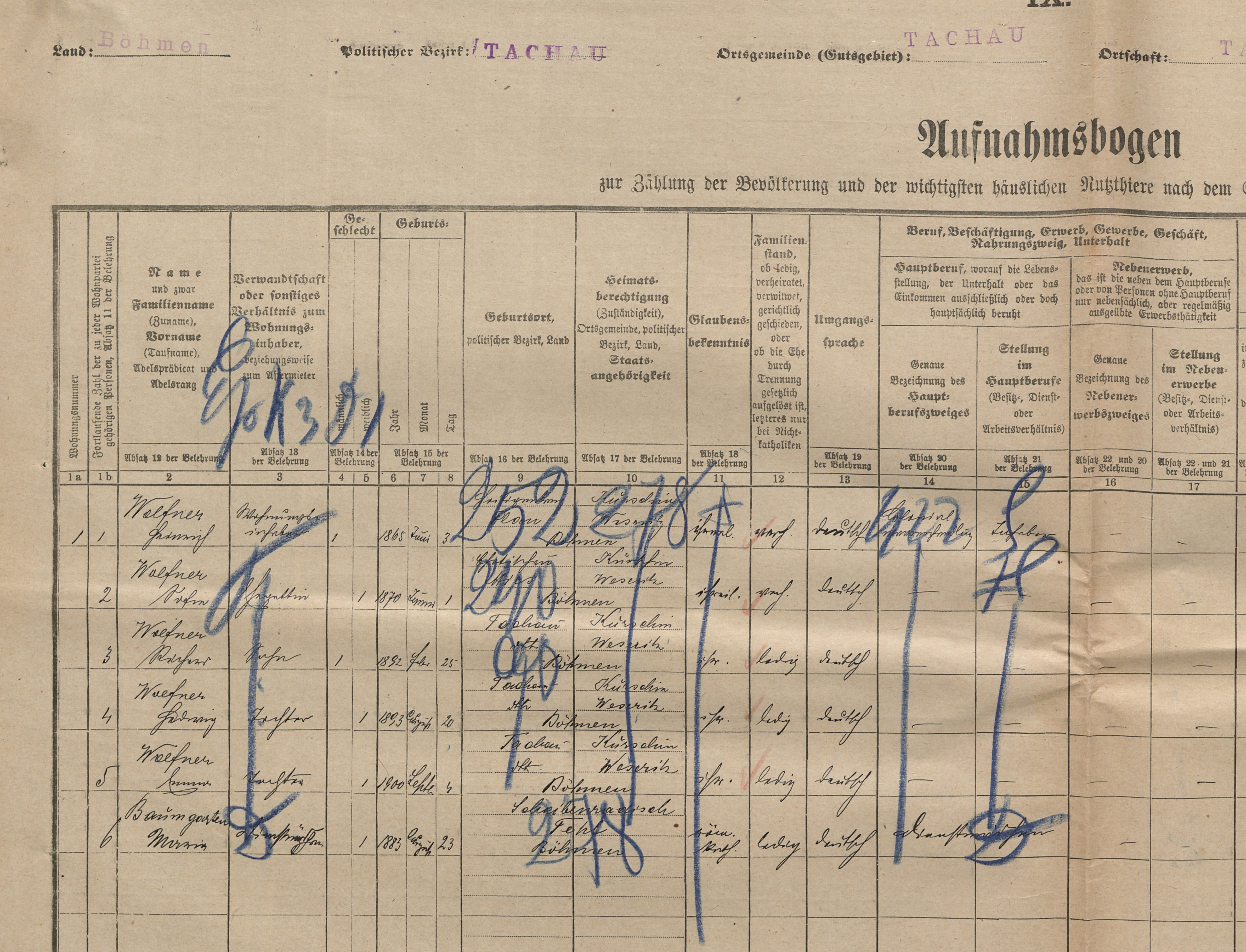 Wolfnerovi z Tachova sčítání lidu 1900